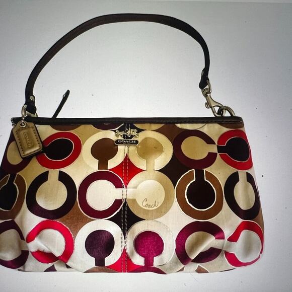 Coach Handbags - Coach Satin Multi Colored Monogram Clutch Wristlet